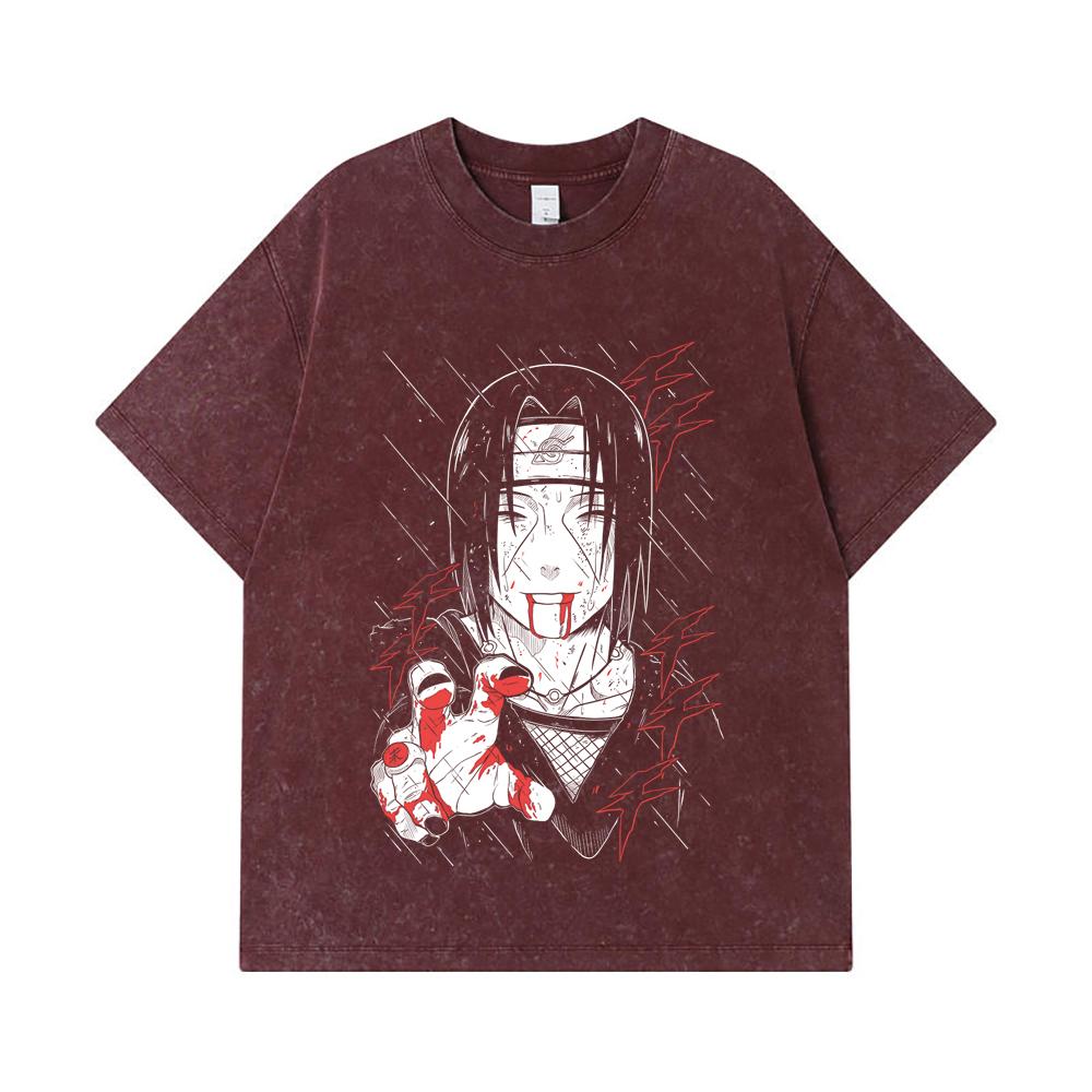 275 GSM Washed T-shirts 100% Cotton Naruto V4 Itachi Print Unisex Heavy Cotton T Shirt