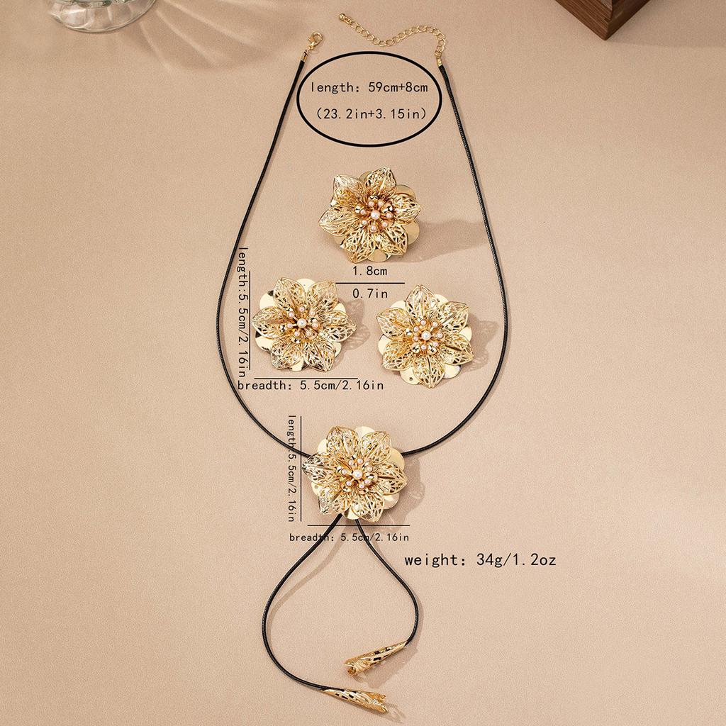 Retro Double Layer Large Flower Women's Necklace and Earrings Set