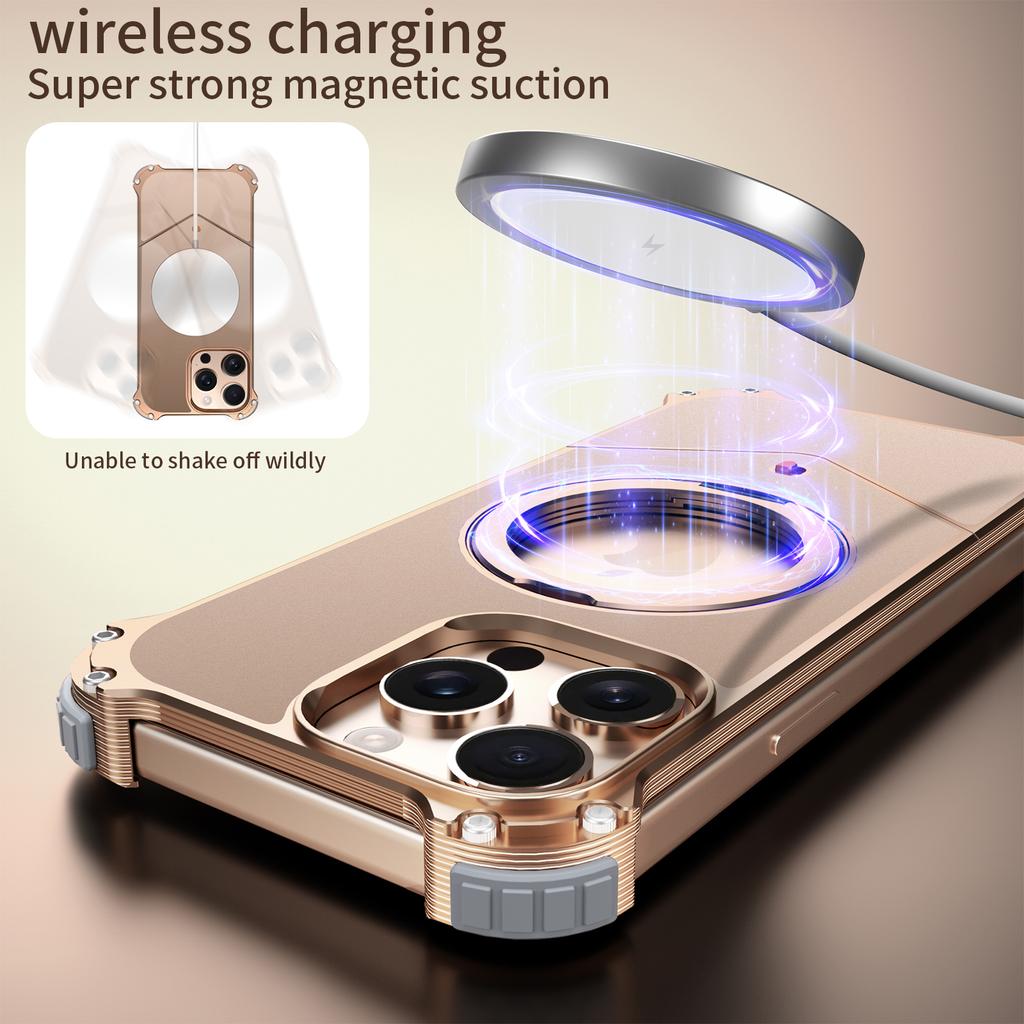 For iPhone 14 Pro Max Case PC + Metal Boardless Phone Back Cover with Kickstand