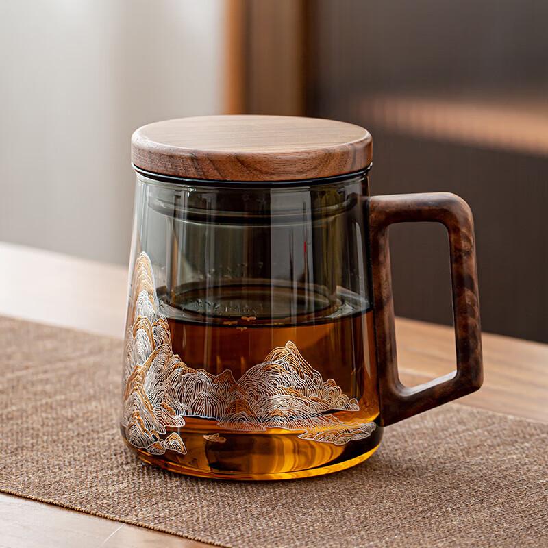 Heat-Resistant Glass Tea Infuser Mug with Wooden Handle