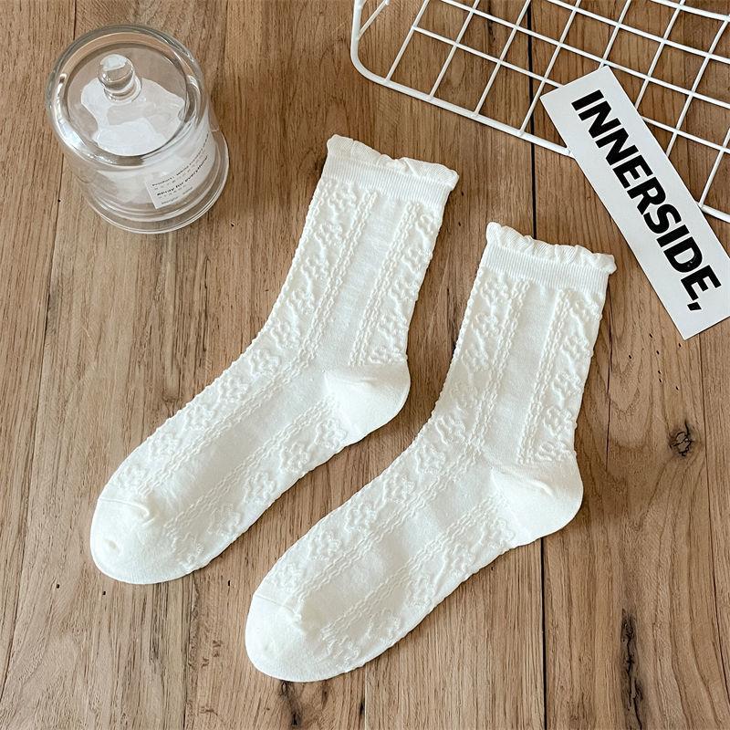 Female Summer Thin Pure Color Sweet Lace In The Tube Stack Socks