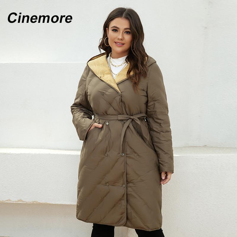 

Cinemore 2022 Новая осень и зима женское пальто средней длины мода парка с капюшоном теплый двубортный классический женский Jscket 8265
