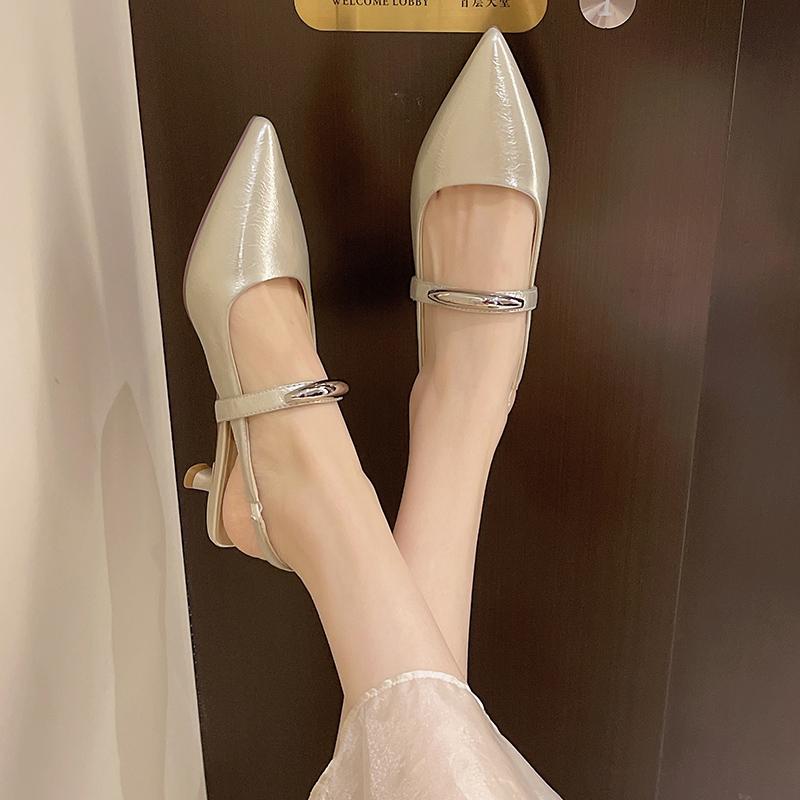 Fashion French Style Sexy Pointed Stiletto Silver Buckle High Heels for Women2025 Summer New Style Closed Toe Slingback Sandals