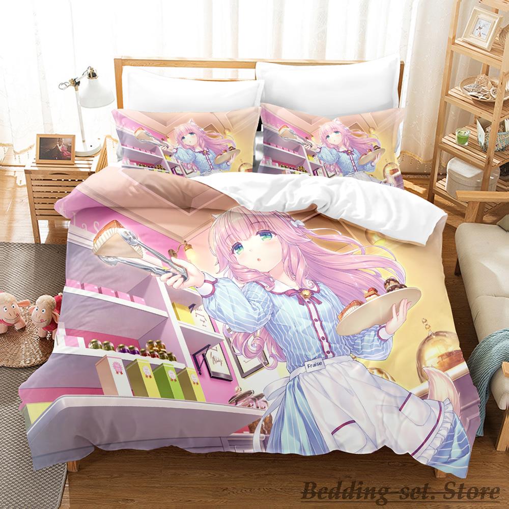Comforter Kawaii Nekopara Bedding Set Single Twin Full Queen King Size Bed Set Aldult Kid Bedroom Duvet Sets Anime Parure De Lit Bed