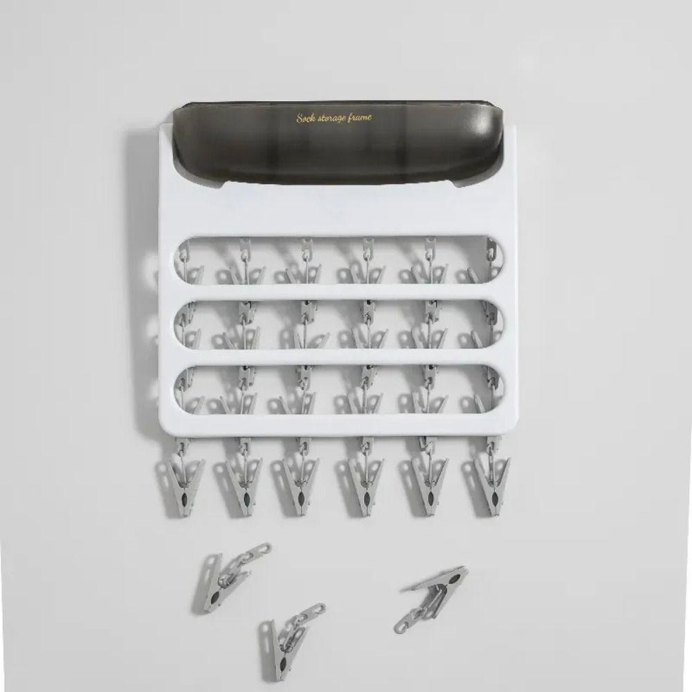 24 Klämmor Vikbar Klädhängare Väggmonterad Torkställ för Underkläder BH Strumpor Infällbart Klädtorkställ med Tvålkopp