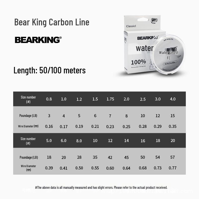 

Bear King T8 Pure Carbon Leader Line - Water Ghost Series, Cut & Wear-Resistant for Rock & Sea Fishing. 0.8
