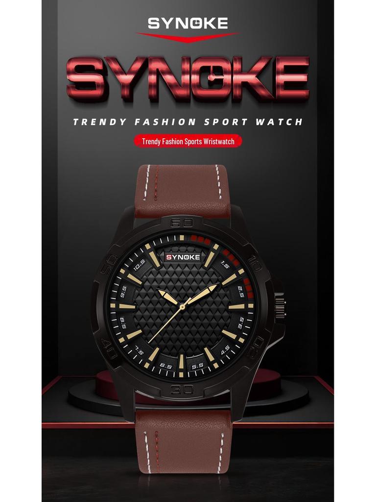 SYNOKE Retro Men's Quartz Watch, Alloy Case, Leather Strap - Fashion Sport Wristwatch, Ideal Student Gift