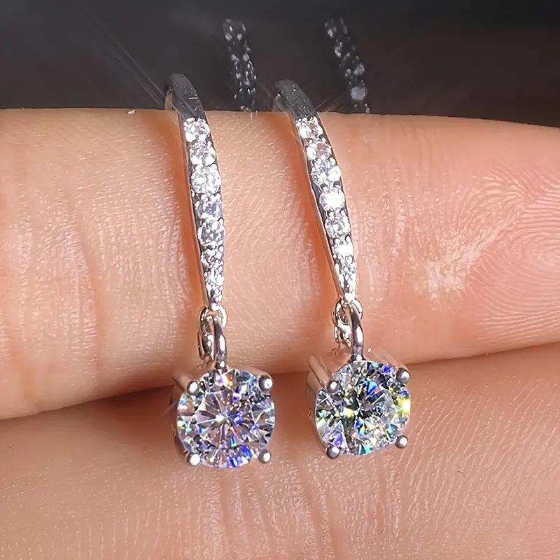 Classic Female Earrings SIlver Needle 4 Claws Zircon Earrings For Women Single Row Zircon Ear Statement Gift