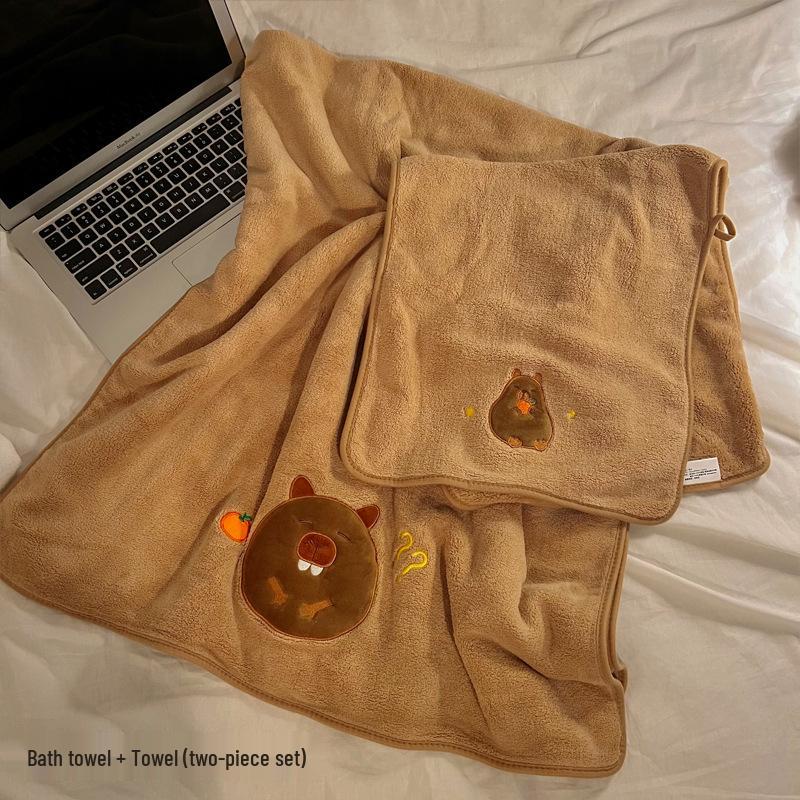 New Cute Capybara Coral Fleece Bath Towel - Soft, Absorbent, Adorably Decorated. Towel 35x75cm