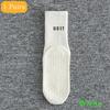 2 Pairs Sports Socks Cotton Mid-calf Yoga Socks Solid Striped Breathable Anti-slip Indoor Fitness Socks Gym Dance Pilates Socks