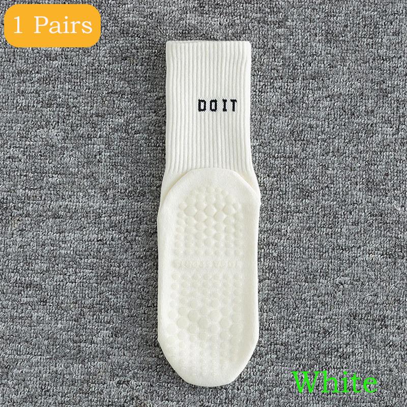 2 Pairs Sports Socks Cotton Mid-calf Yoga Socks Solid Striped Breathable Anti-slip Indoor Fitness Socks Gym Dance Pilates Socks