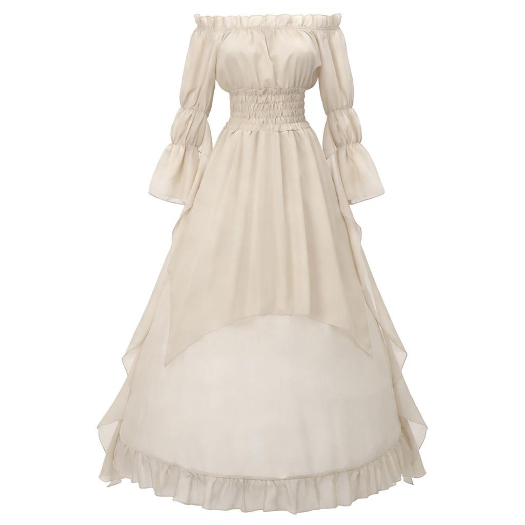 Medieval Victorian Womens Off Shoulder Dress With Linen Fabric For Halloween Renaissance Fair Performances