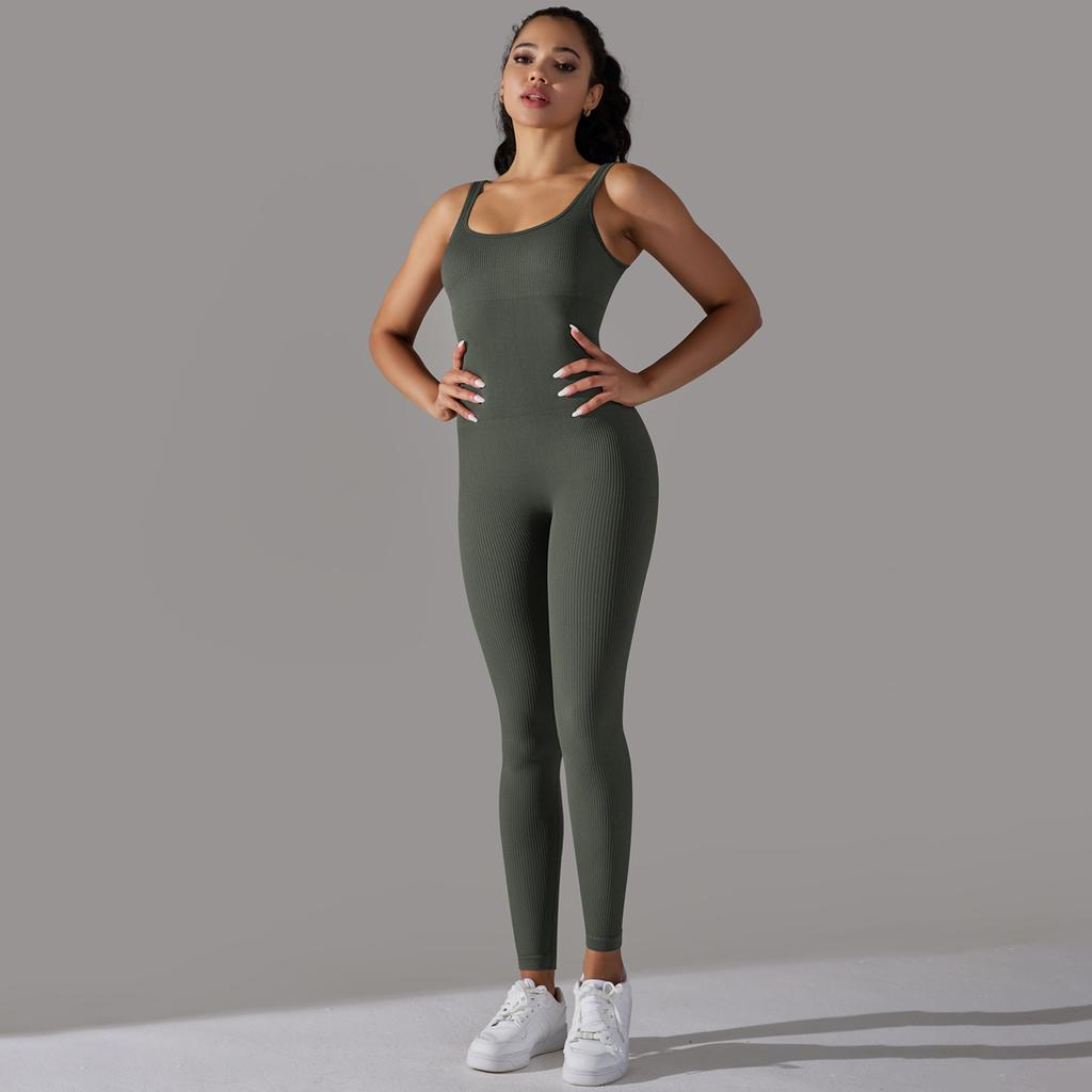 Women's Yoga Jumpsuit Ribbed One Piece Tank Tops Rompers Sleeveless Exercise Jumpsuits Bodysuit