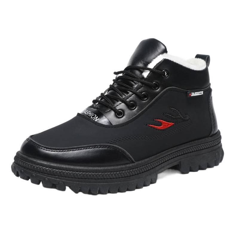 Winter New Velvet Thickened High-top Cotton Shoes Snow Boots Thick-soled Non-slip Leather Waterproof Dad Cotton Shoes