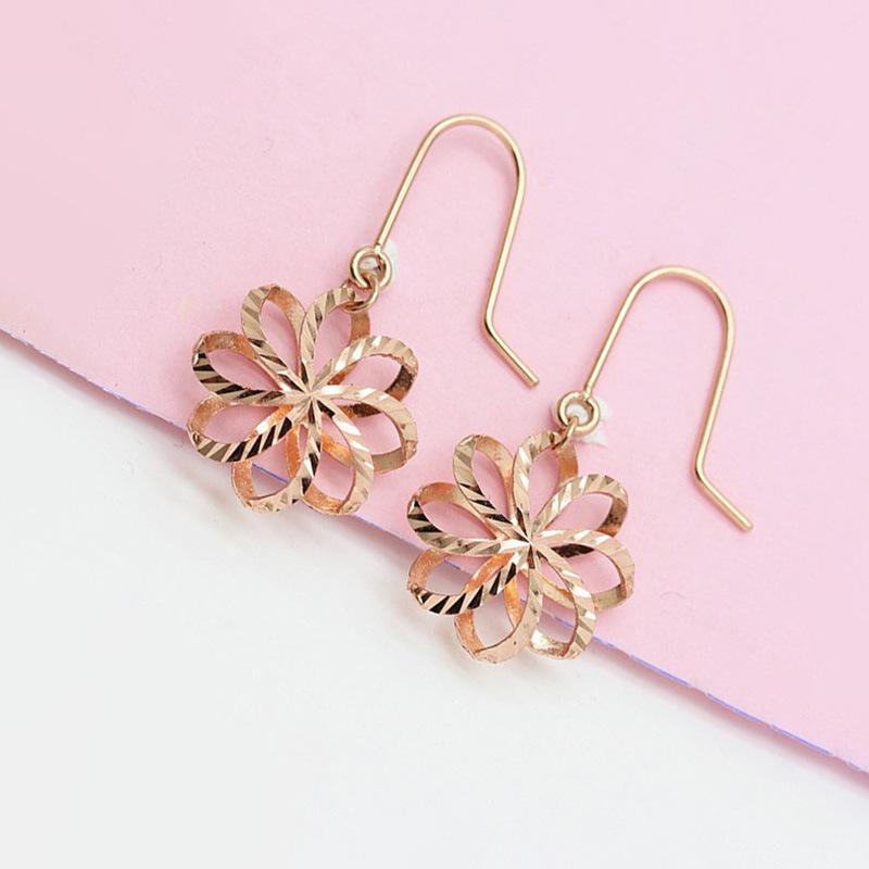 Exquisite Russian Purple Gold Car Flower Rose Earrings Fashion Super Flash Plated Rose Gold Hollow Flower Earrings Women