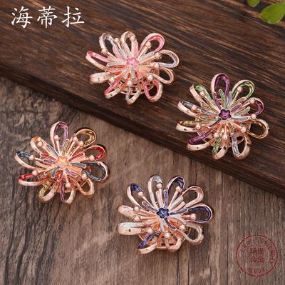 New Color Painting Oil Other Side Flower Magnetic Brooch, Geometric Hollow Women's Banquet Advanced Brooch