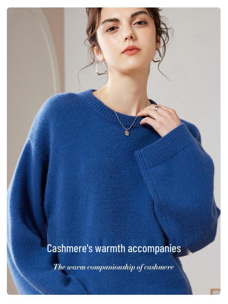 Women's Fashion Thickened Pure Cashmere Round Neck Sweater - Autumn/Winter Loose Fit Base Layer