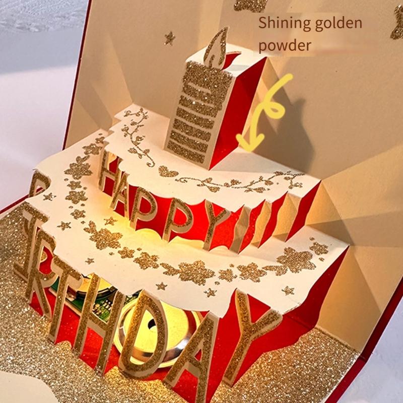 Creative Birthday 3D Popup Card with Envelope Handmade Musical Light Up Greeting Card Foldable Present Postcard