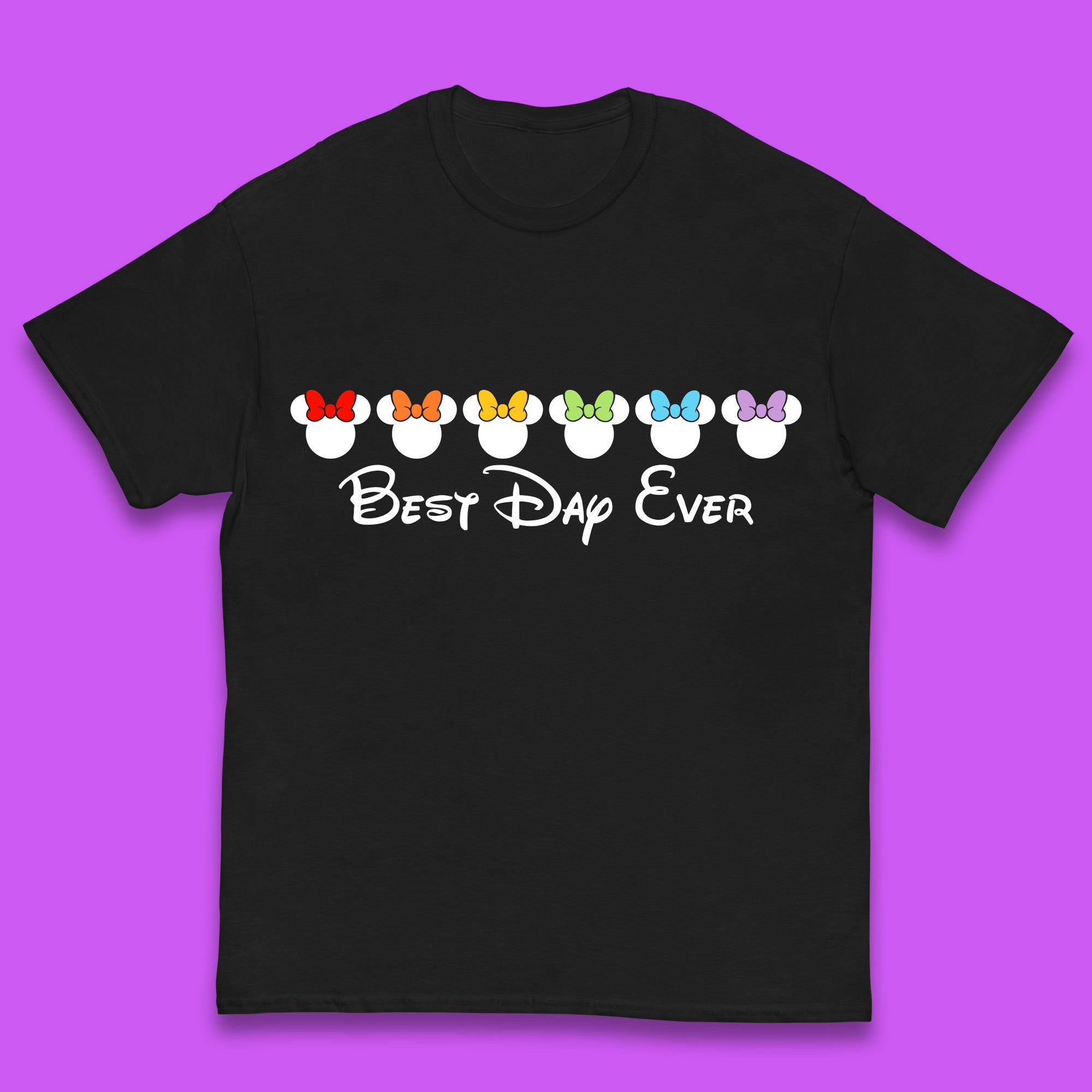 Best Day Ever Disney Minnie Mouse Cartoon Character Disney Vacation Minnie Mouse Face with Colorful Bows Disney Trip Kids T Shirt 120