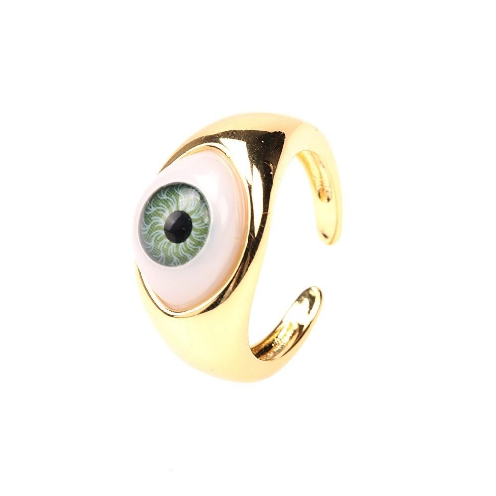 

Copper Gold Plated Resin Eyes Ring Vintage Punk Eyeball Ring Demon Eyes Finger Ring Hipster зелёный
