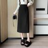 Women's 2025 Pink Wool High-Waist A-Line Midi Skirt for Autumn and Winter