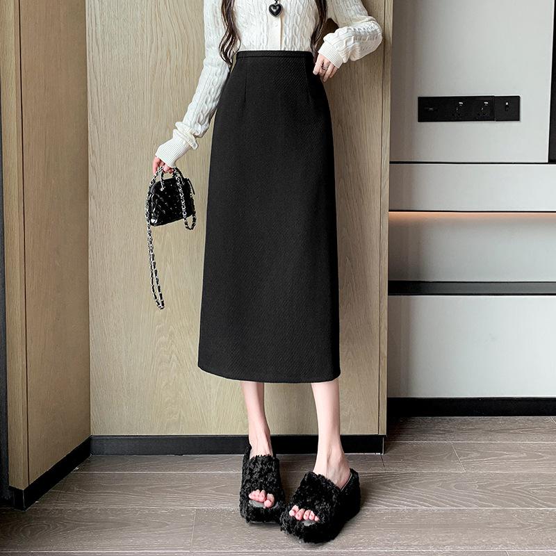 Women's 2025 Pink Wool High-Waist A-Line Midi Skirt for Autumn and Winter