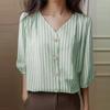 ZANZEA Women Casual V-Neck Loose 3/4 Sleeve Stripe Blouse