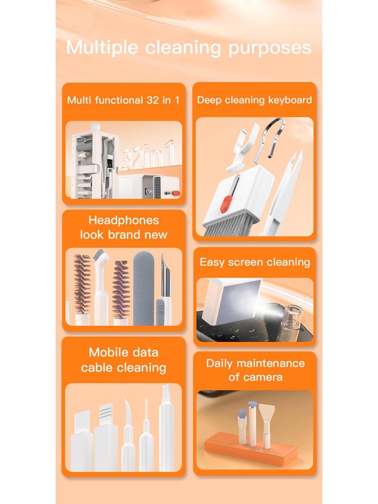 32-in-1 Multifunctional Cleaning Kit for Mobile Phone, Camera, Earphones, and Keyboard