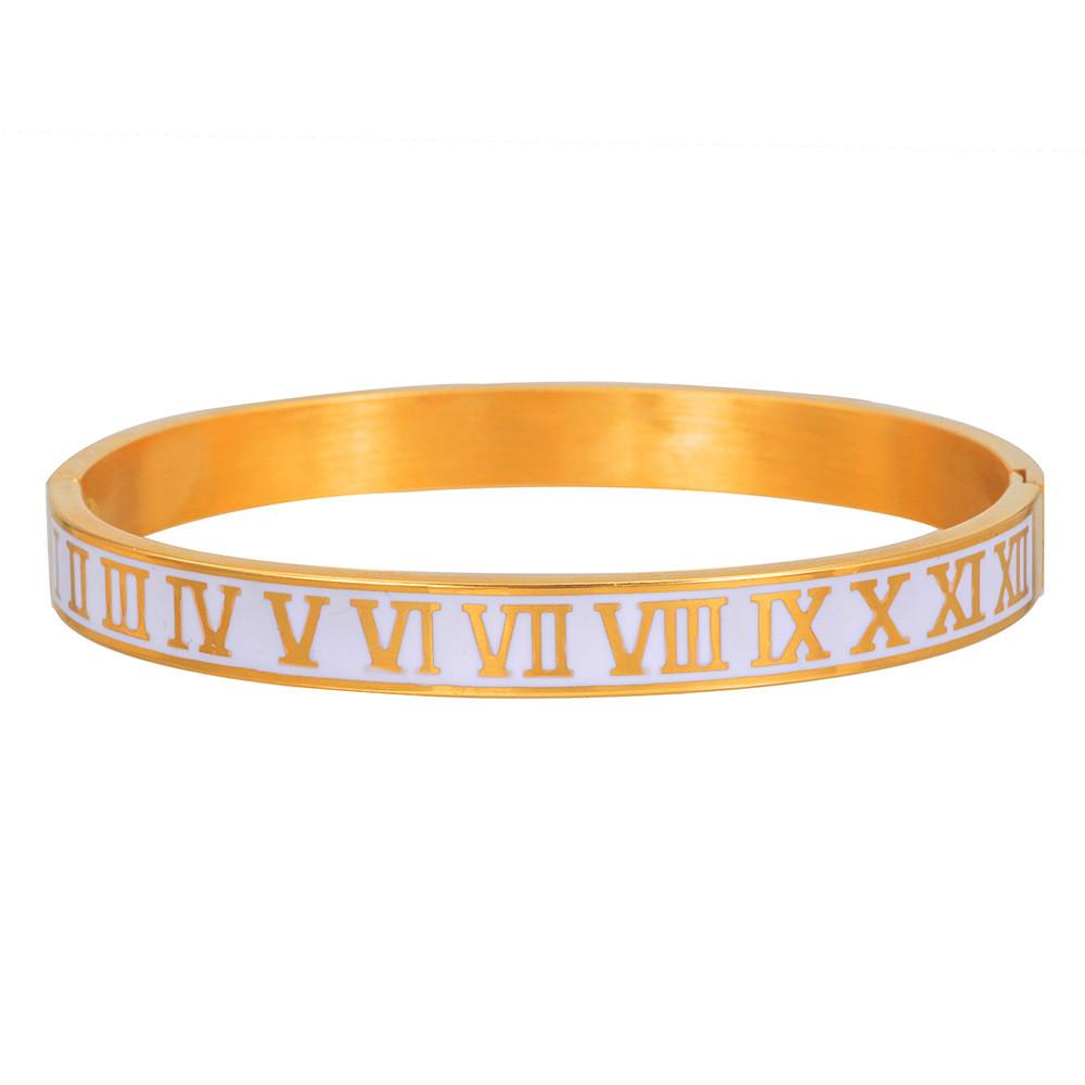 Bracciale a manetta unisex in acciaio al titanio con numeri romani e finitura galvanizzata per moda, regalo per uomo donna