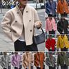 Damen Vintage Casual Solid Color Print Herbst Winter Langarm POLO Neck Jacken & Mäntel