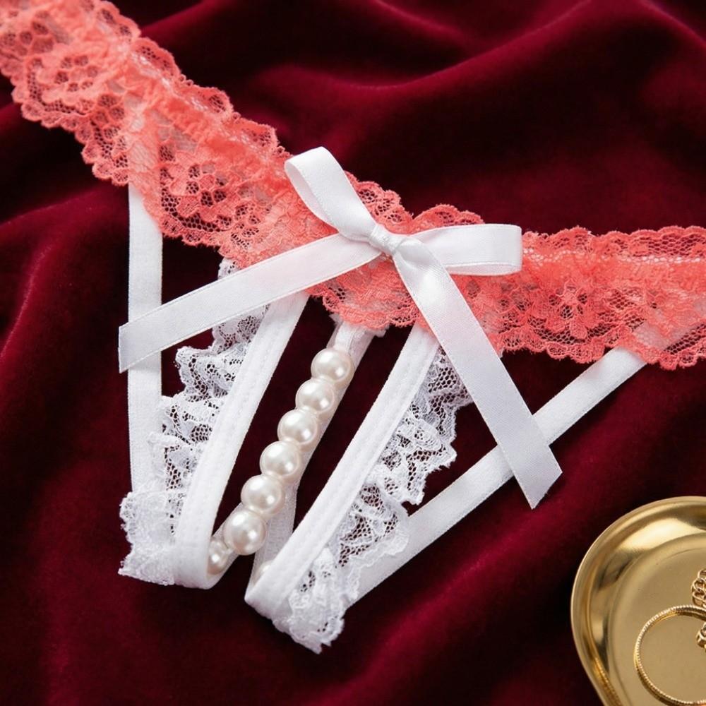 Mesh Hollow Lace Pearl Panties Low Waist Lace Underpants Sweet Underwear for Women Gifts