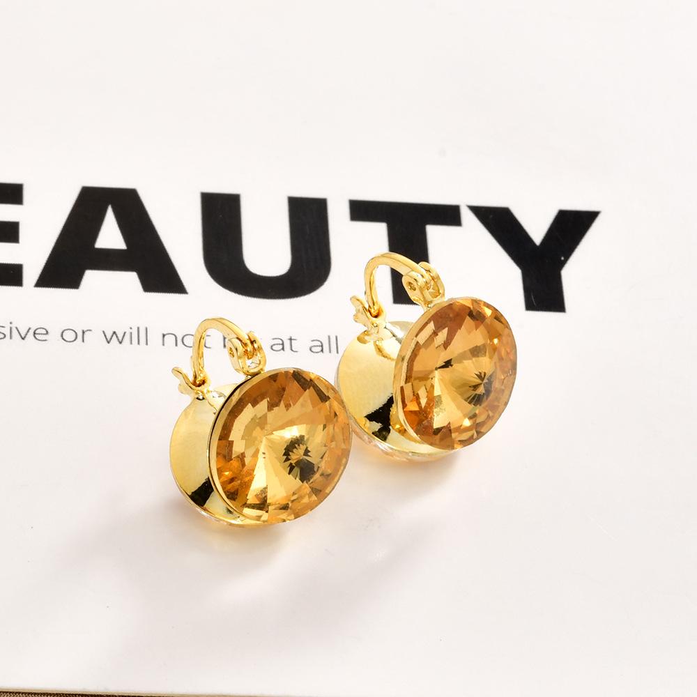 Stylish retro double-sided champagne square glass ear buckle high-end geometric niche design versatile earrings earrings