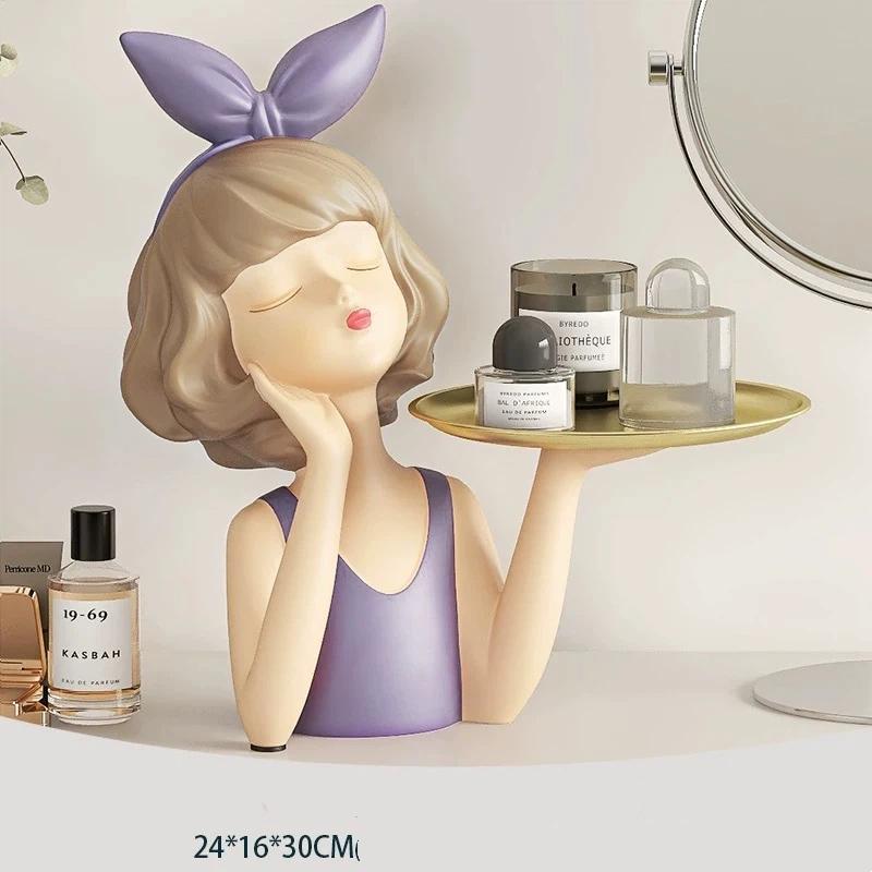 INS Style Resin Girl Tray Figurine – Modern Desktop Home Decorative Ornament