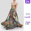 Tie long dress, thin and tall, new femininity printed chest garden buckle printed dress