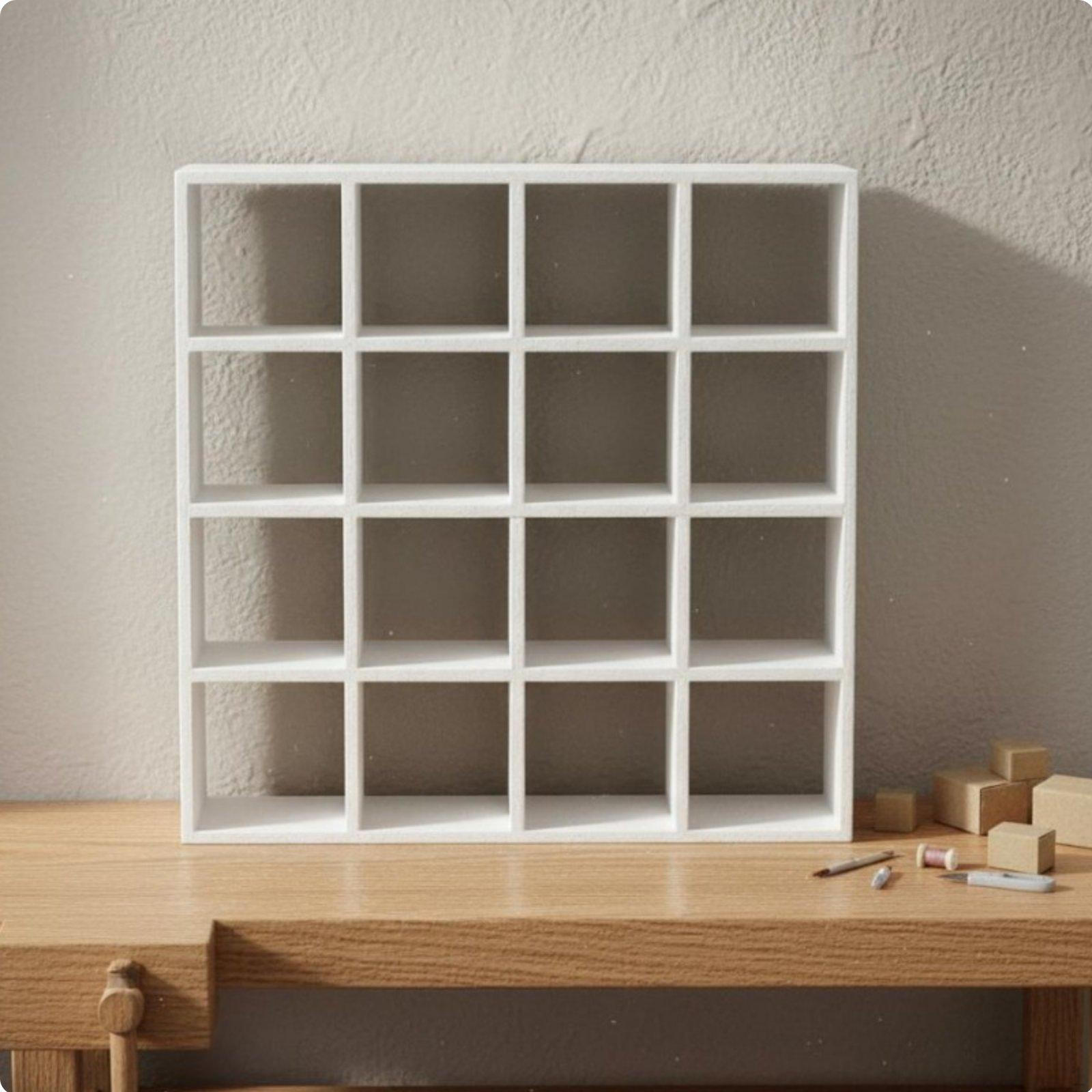 Miniature 16 Grid Shelf Modern Simple Design 1:12 Scale Bookcase Birch Wood Material Dollhouse White