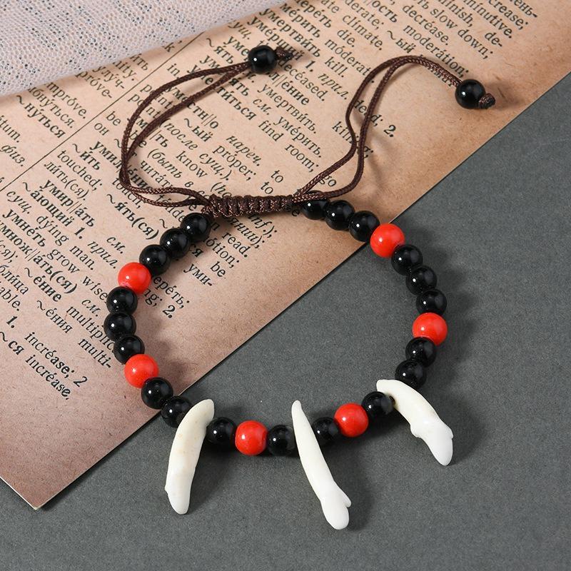 Retro Tibetan beef bone dog tooth bracelet engraving dzi bead yak bone personalized men's and women's hand rope scenic jewelry
