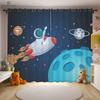 Cartoon Space Astronaut Curtains 2 Piece Puzzle Creative Printing Curtains Children's Room Kitchen Study Decorative Curtains