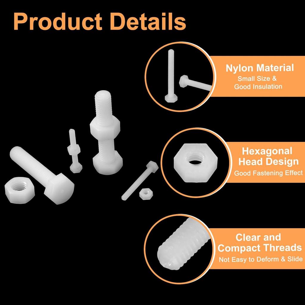 Uxcell 25 Pair Nylon Screws Nuts Assortment, M3x25mm Hex Screws Bolts and M8 Hex Nuts for Machinery Electronics Industrial Accessories, White