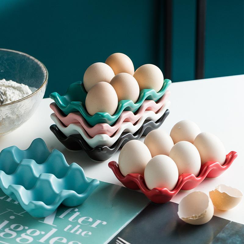 Creative Japanese-Style Ceramic Egg Grid High-Value Household Kitchen Egg Storage Box Cute Six-Grid Egg Tray Egg Rack