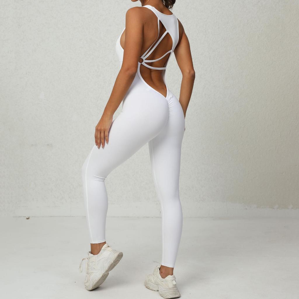 Peach Hip Yoga Jumpsuit: Quick-Dry, Wrinkle-Free, Butt Lift with Stylish Back Design
