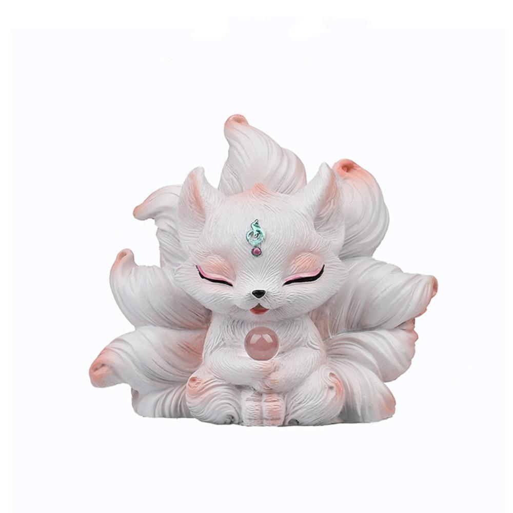 

Бело-розовая девятихвостая лиса миниатюры смоляные шарнирные фигурки животных настольное украшение