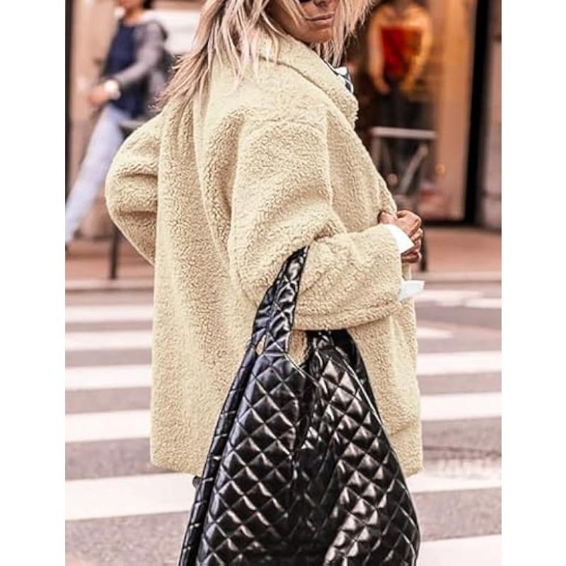 Lamb Wool Coat for Women Long Sleeves Turndown Collar  Medium Length Cotton Jacket Solid Color Warm Comfortable Autumn and Winter