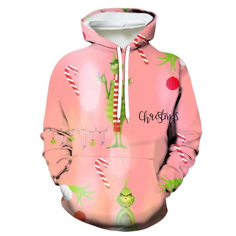 Loose Unisex Christmas Letter Green Haired Monster Print Hoodie Casual Sweatshirt for Autumn Kids Long Sleeve Hoodies