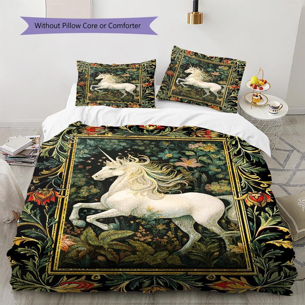 1PC Horse Bedding Quilt Set Quilt Cover Pillowcase Home Decoration Birthday Gift (1 * Duvet Cover + 2 * Pillowcase, Without Core)