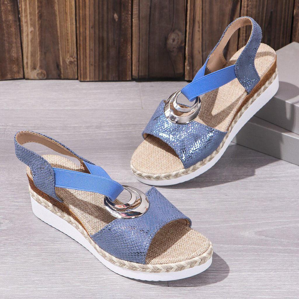 Plus Size Women's 2024 Spring/Summer Wedge Heel Sandals with Metal Buckle
