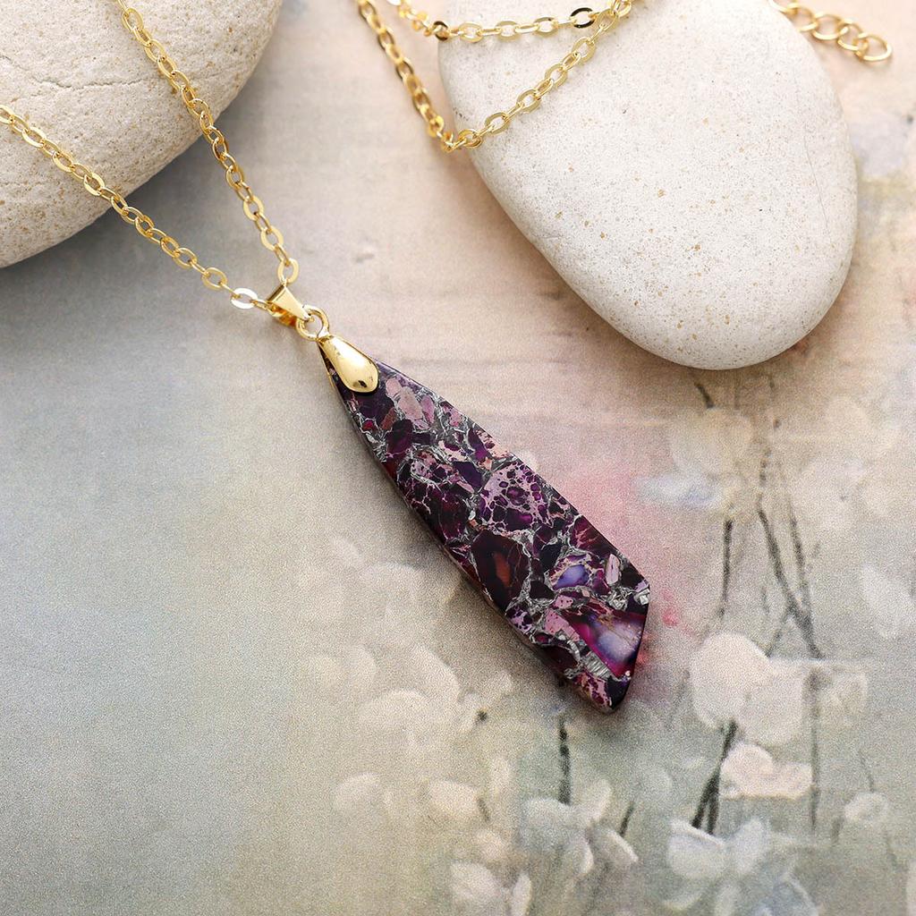 Luxury Premium Simple Natural Stone Fashion Bohemian Geometric Pendant Copper Plated Real Gold Necklace, Jewelry