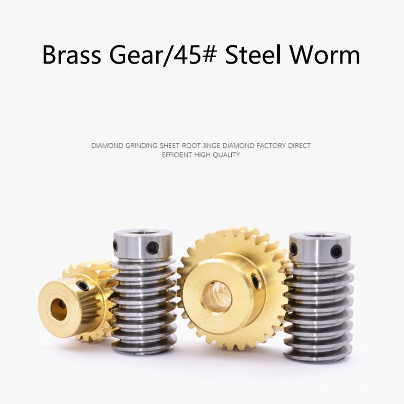 1 Set 1M Turbine Worm Gear with Worm Rod 1 Module 15 20 25 30 Teeth Brass Gear 45# Steel Worm Rod Drive Ratio 1:15/20/25/30