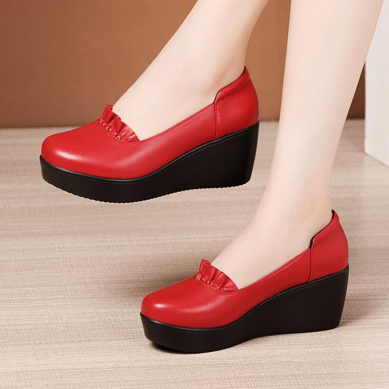 Fashion Wedges Women Shoes Spring Autumn Slip-On High Heels Round Toe Shallow Mouth Casual Ladies Platform Shoes Woman