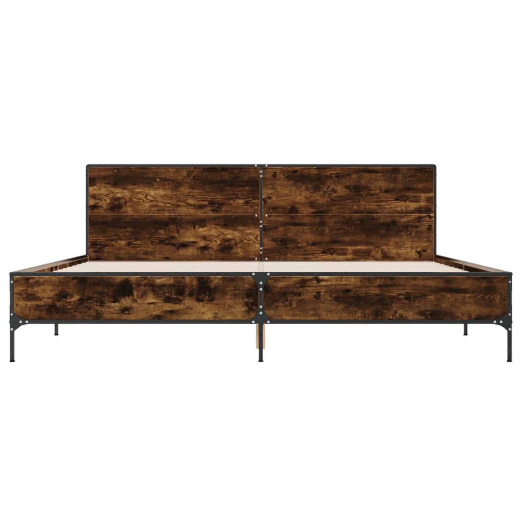 Bed Frame in Smoked Oak Finish 200x200 cm Made of Wood Based Material and Metal