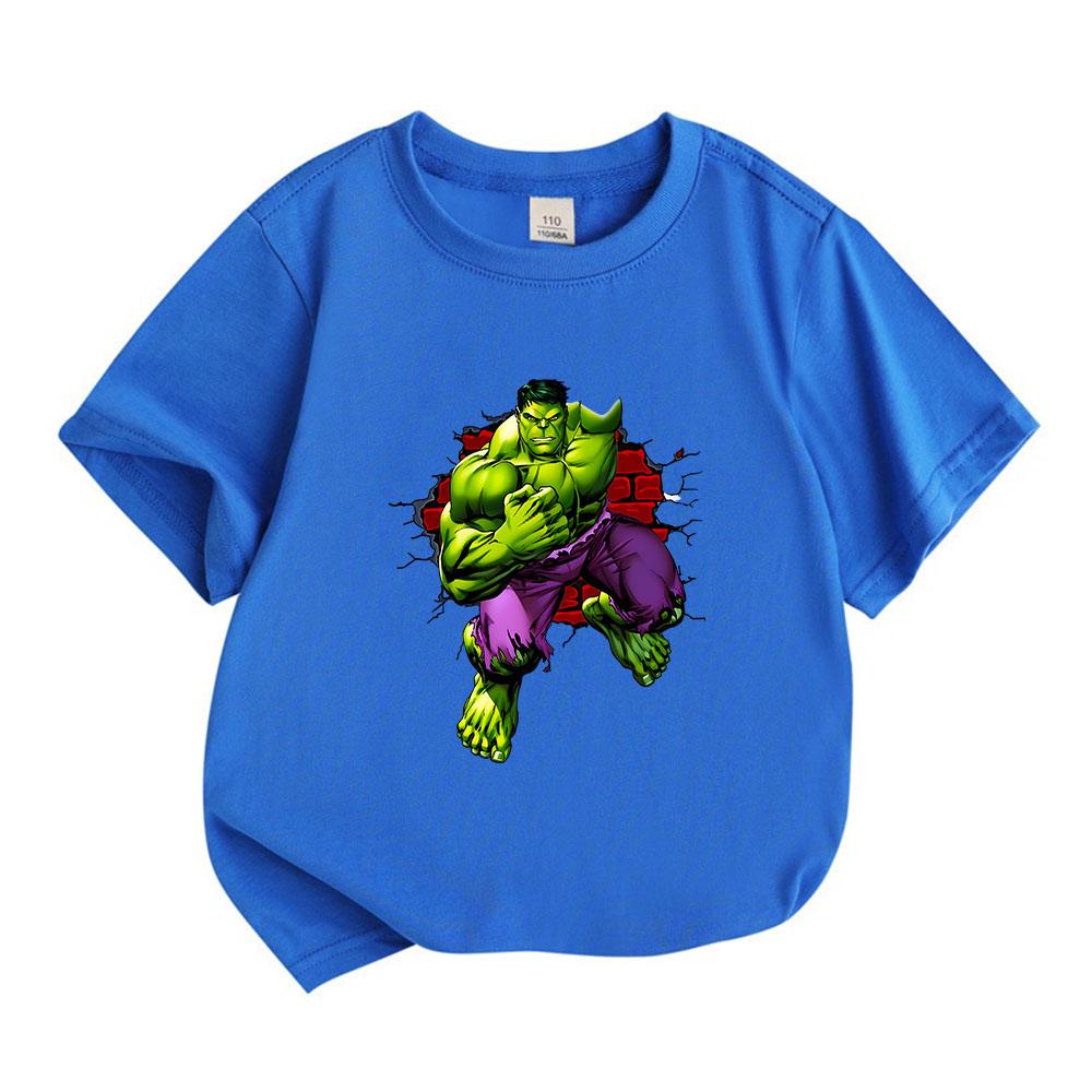 Kids Boys Girls 100% Cotton Crew Neck Short Sleeve T-Shirt, Cool Super Strong Green Giant Break Wall Print Casual Soft Summer Tee for Children Daily W